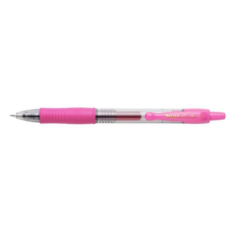Pack 12 Unidades Pilot Boligrafo De Gel G2 Rollerball Retractil - Recargable - Punta De Bola Redonda 0.7mm - Trazo 0.32mm - Grip Ergonomico - Color Rosa