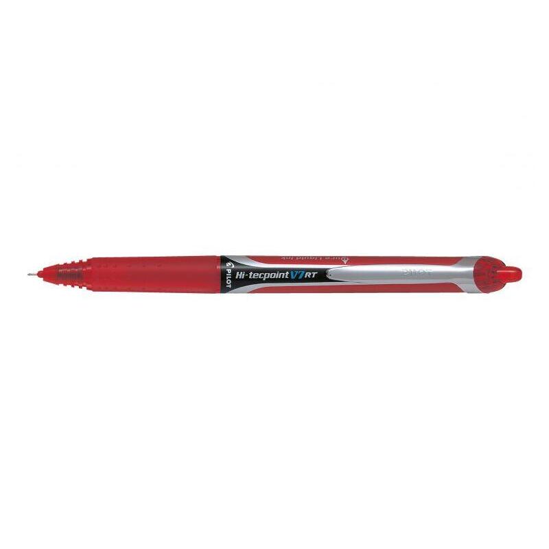 Pack 12 Unidades Pilot Boligrafo De Tinta Liquida Hi-Tecpoint V7 Rt - Retractil - Recargable - Punta Fina De Aguja 0.7mm - Trazo 0.35mm - Color Rojo