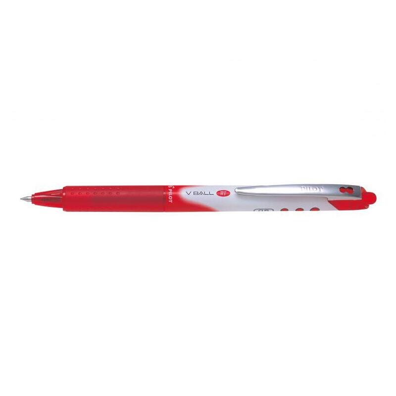 Pack 12 Unidades Pilot Boligrafo De Tinta Liquida V Ball Rt 07 - Retractil - Punta De Bola Conica 0.5mm - Trazo 0.25mm - Grip De Goma - Color Rojo