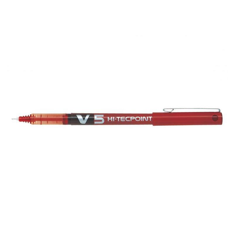 Pack 12 Unidades Pilot Boligrafo De Tinta Liquida V5 Hi-Tecpoint Rollerball - Punta Fina De Aguja 0.5mm - Trazo 0.3mm - Color Rojo