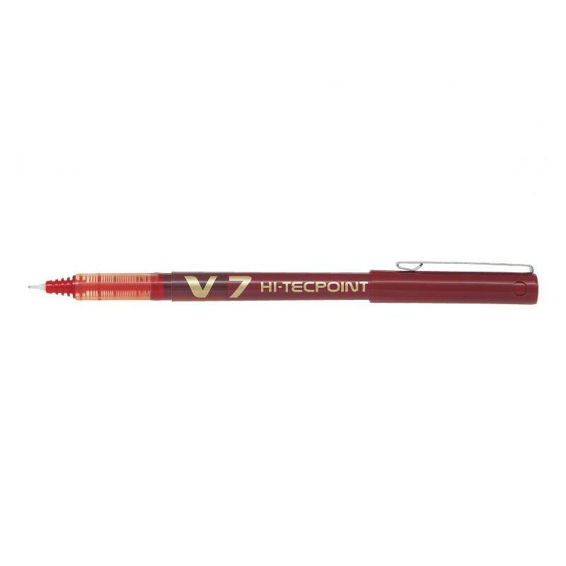 Pack 12 Unidades Pilot Boligrafo De Tinta Liquida V7 Hi-Tecpoint Rollerball - Punta Fina De Aguja 0.7mm - Trazo 0.5mm - Color Rojo
