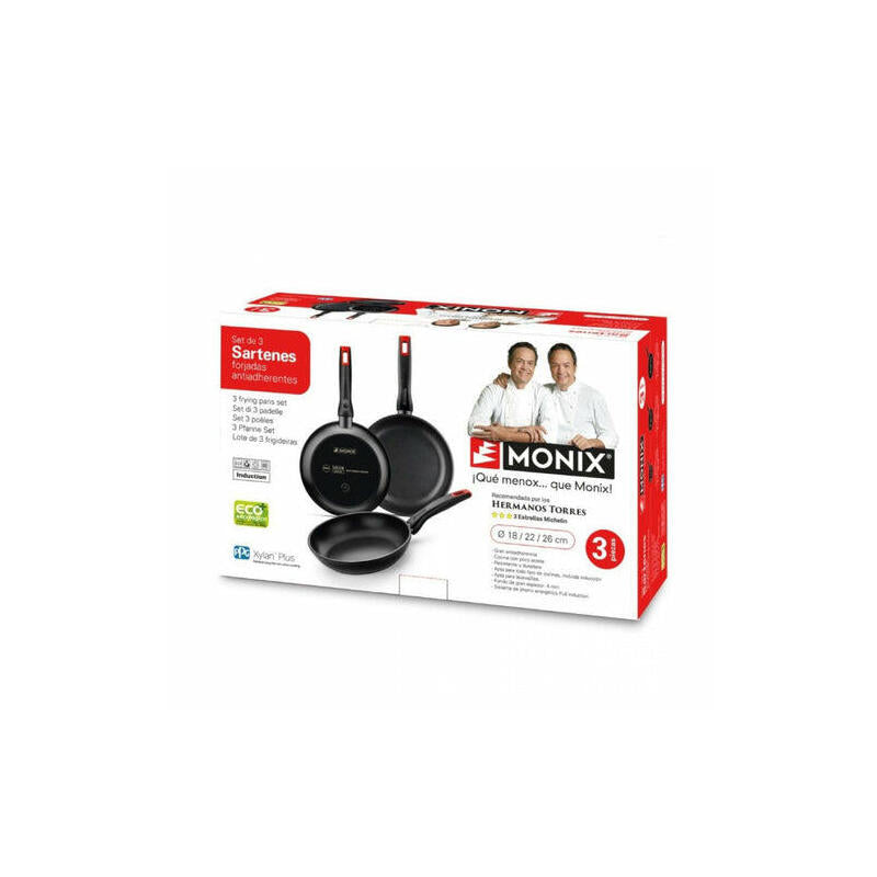 Pack 3 Sarténes Monix Hermanos Torres M240000 Ø18cm Ø22cm Ø26cm Aluminio Forjado Apta Para Inducción
