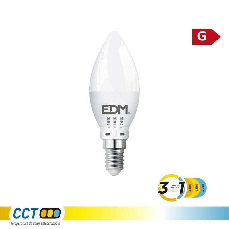 Pack De 10 Unidades - Bombilla Vela Led B35 E14, 6 W, 500 Lm, 3cct, Ø35 X 106 Mm