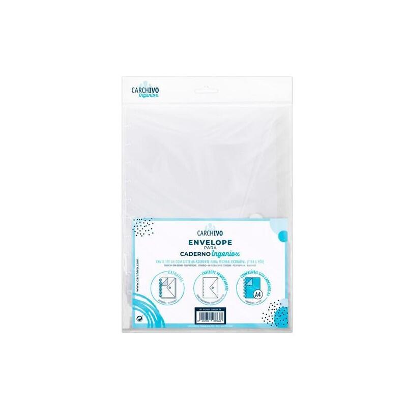 Pack De 10 Unidades Carchivo Sobre Ingeniox A4 Extraíble Cierre C/Velcro Polipropileno Transparente