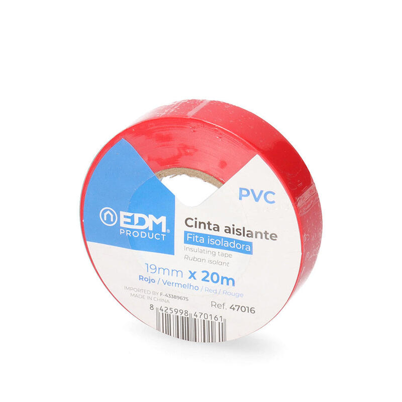 Pack De 10 Unidades - Cinta Aislante 20m X 19mm Roja Edm Calidad "Supra"