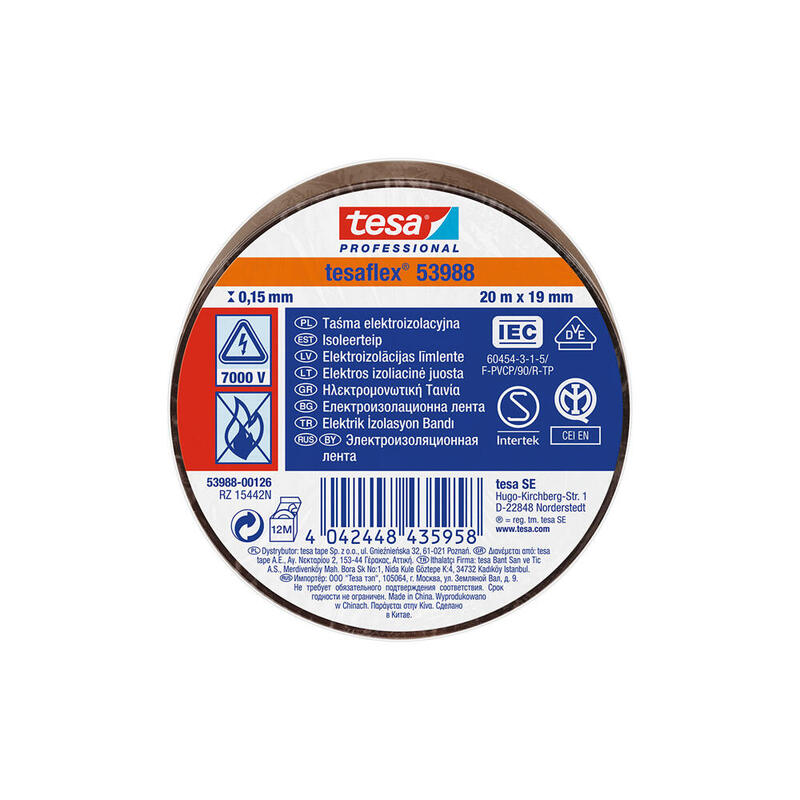 Pack De 10 Unidades - Cinta Aislante Homologada Marron 20m X 19mm 53988 Tesa