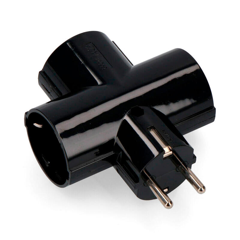 Pack De 10 Unidades - Clavija 2p+T Tipo F Triple Negra De Baquelita T/Tl 16a 250v (Retractilada)