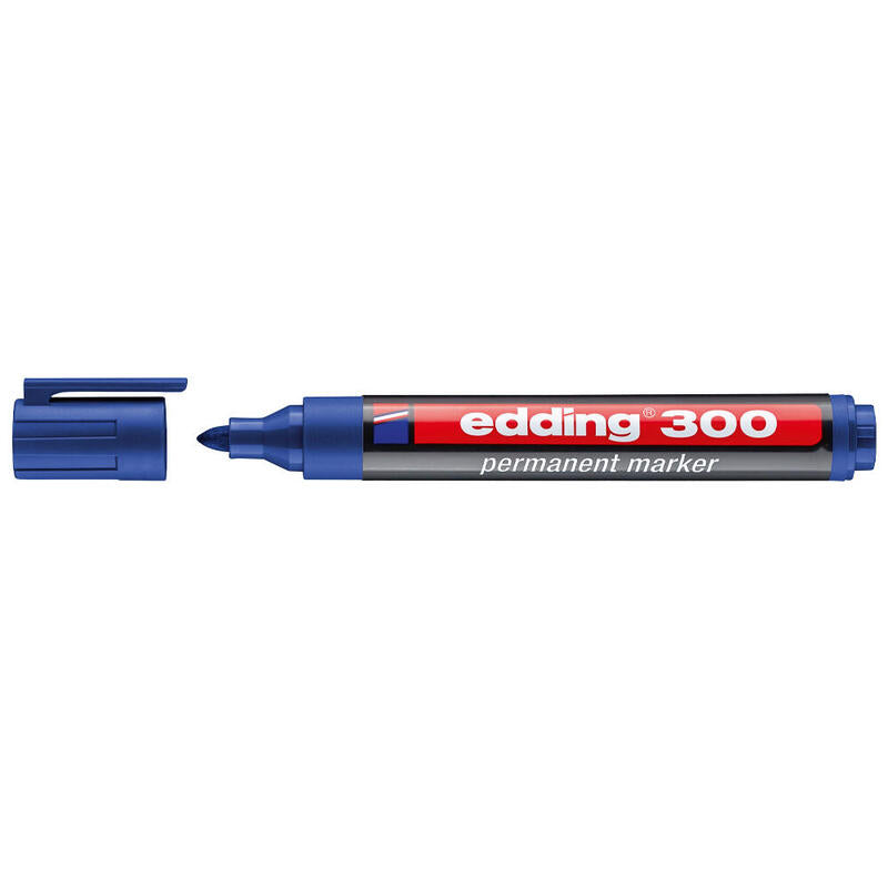 Pack De 10 Unidades Edding 300 Rotulador Permanente Punta Redonda - Trazo Entre 1.5 Y 3 Mm. - Tinta Casi Inodora - Capuchon Con Clip - Secado Rapido - Color Azul