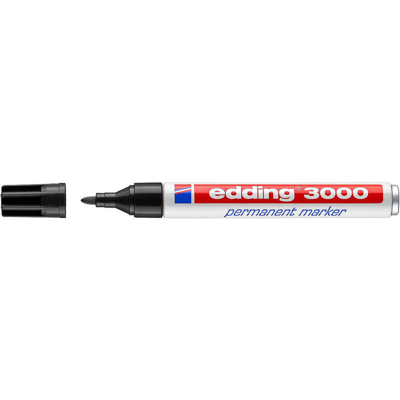 Pack De 10 Unidades Edding 3000 Rotulador Permanente Punta Redonda De 1.5mm - Trazo Entre 1.5mm Y 3.0mm - Recargable - Secado Instantaneo - Color Negro