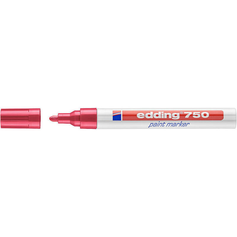 Pack De 10 Unidades Edding 750 Rotulador Permanente Punta Redonda - Trazo Entre 2 Y 4 Mm. - Tinta Opaca - Secado Rapido - Color Rojo