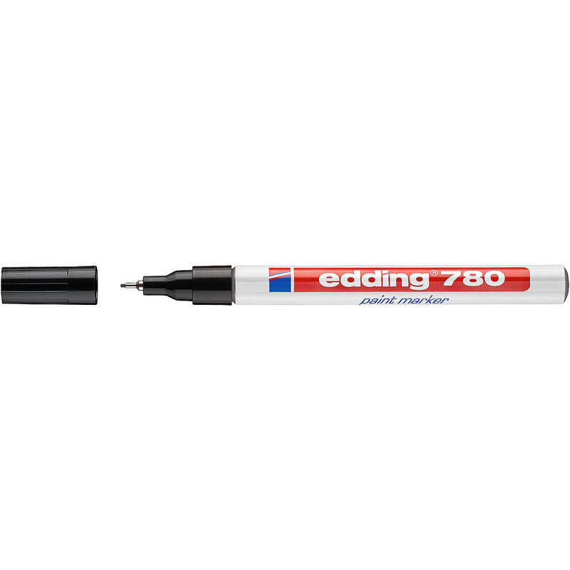 Pack De 10 Unidades Edding 780 Rotulador Permanente De Tinta Opaca - Punta Redonda - Trazo 0.8mm - Puntas De Recambio Disponibles - Secado Rapido - Color Negro