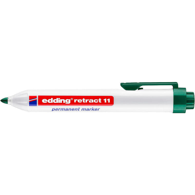 Pack De 10 Unidades Edding Retract 11 Rotulador Permanente Retractil - Punta Redonda - Trazo Entre 1.5 Y 3mm - Recargable - Secado Rapido - Color Verde