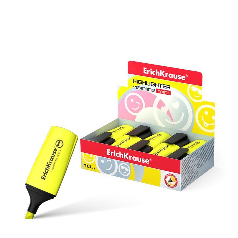 Pack De 10 Unidades Erichkrause Visioline Mini Fluorescente - Emoticonos Divertidos - Punta Biselada - Color Amarillo