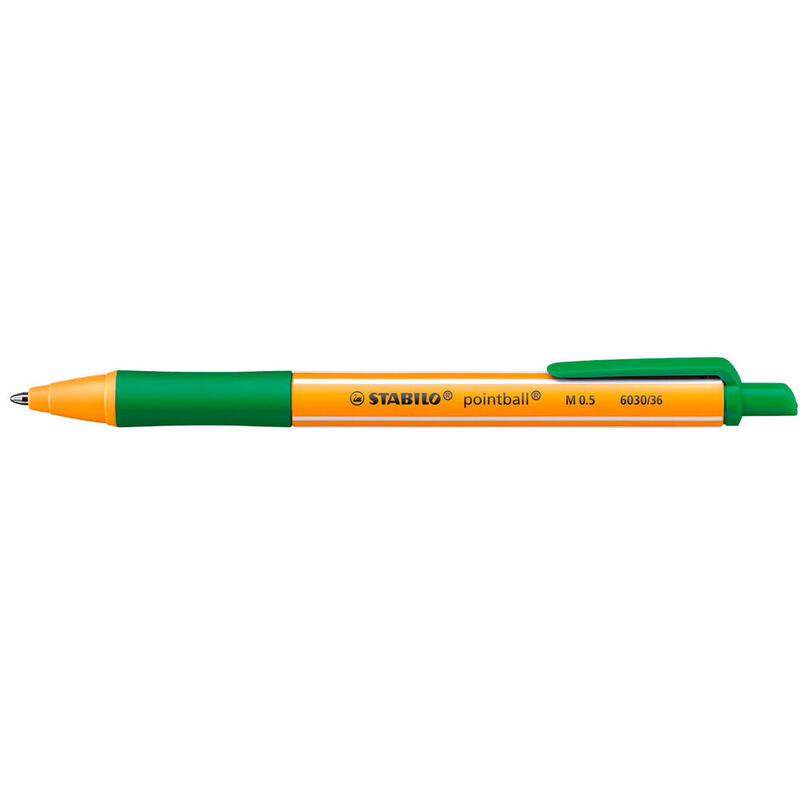 Pack De 10 Unidades Stabilo Pointball Boligrafo Retractil - Punta De 1mm - Tinta Con Base De Aceite - Recargable - 79% Plastico Reciclado - Grip Antideslizante - Color Verde