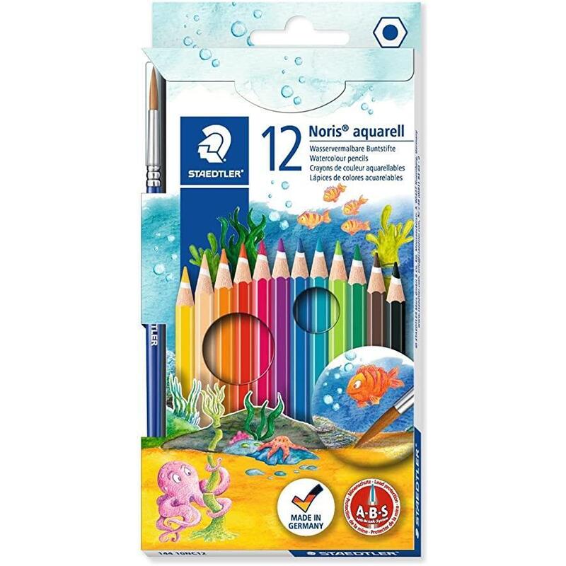 Pack De 10 Unidades Staedtler Lápices De Colores Noris Aquarell + Pincel Surtidos En Estuche 12 Ud