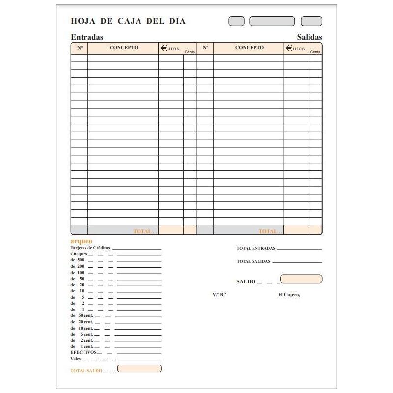 Pack De 10 Unidades Talonario Arqueo De Caja Folio Sin Copia