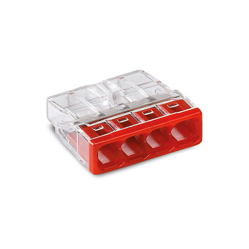Pack De 100 Unidades - Conector Rápido 4 Vias, Ø Maximo 2,5 Mm², Transparente / Roja