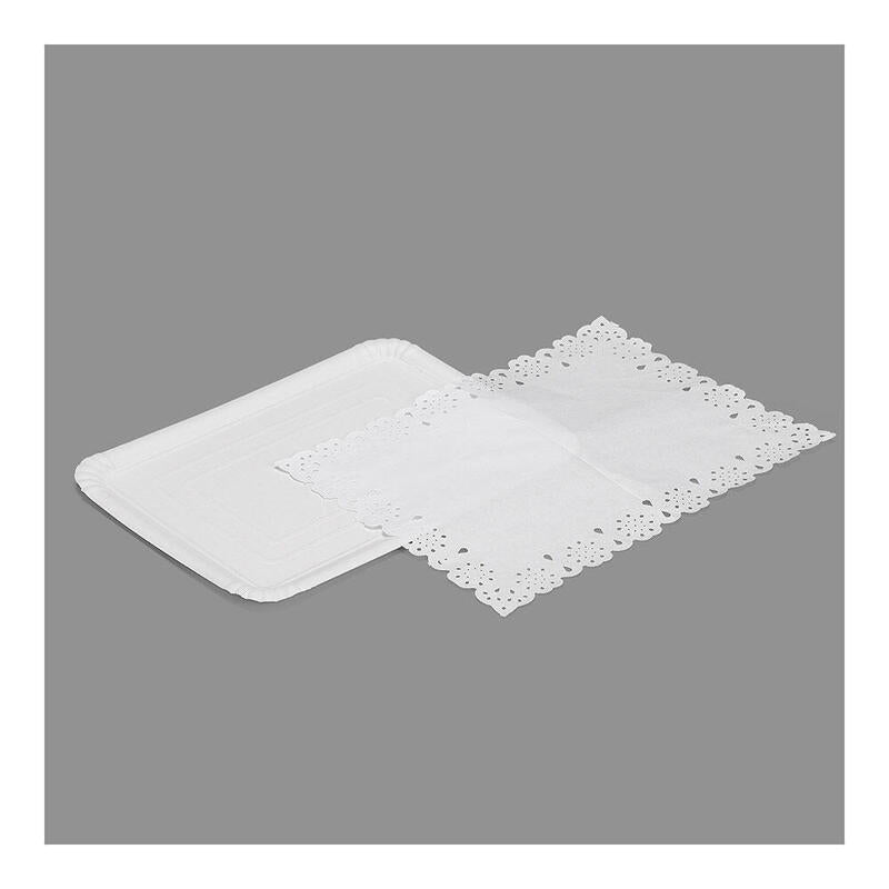 Pack De 12 Unidades - Bandeja Rectangular Con Blonda Color Blanco 25 X 34 Cm