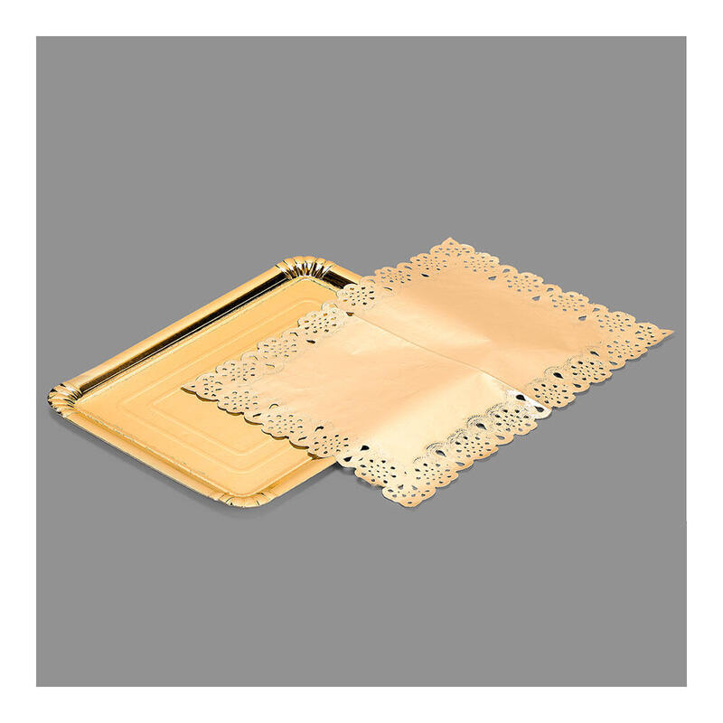 Pack De 12 Unidades - Bandeja Rectangular Con Blonda Oro 25 X 34 Cm