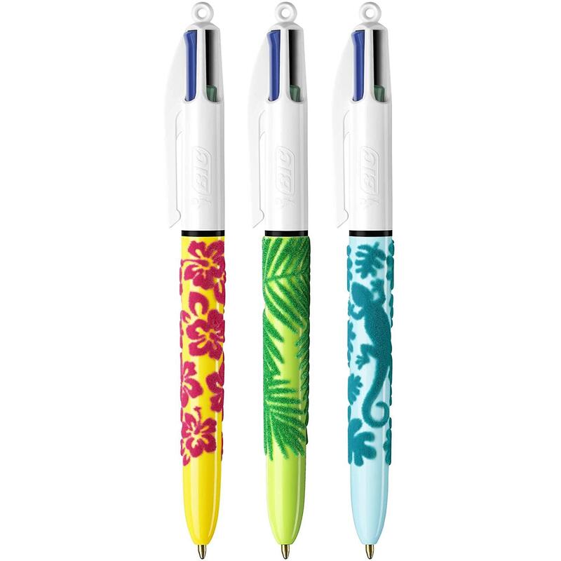 Pack De 12 Unidades Bic 4 Colours Velours Boligrafo De Bola Retractil - Punta Media De 1.0 Mm - Tinta Con Base De Aceite - Diseño Jungla