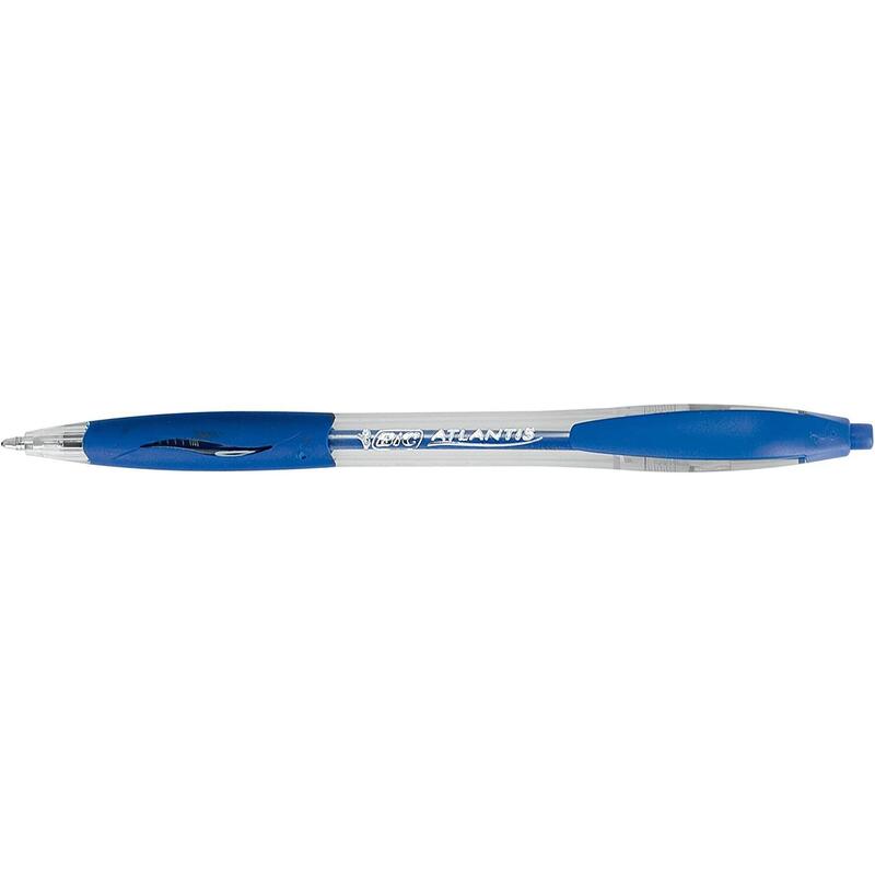 Pack De 12 Unidades Bic Atlantis Classic Boligrafo Retractil - Punta De 1mm - Cuerpo Transparente Con Grip - Color Azul