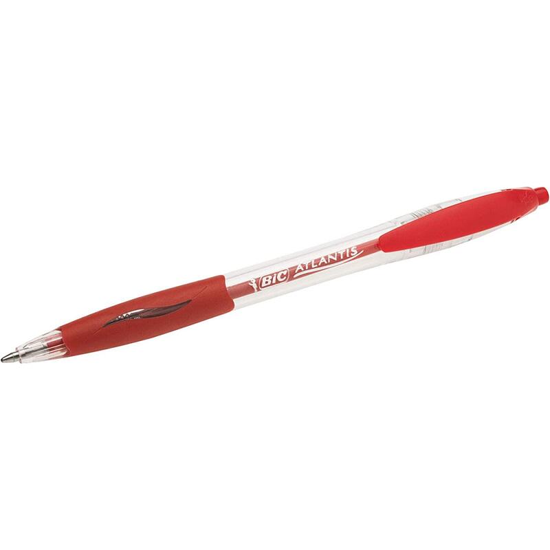 Pack De 12 Unidades Bic Atlantis Classic Boligrafo Retractil - Punta De 1mm - Cuerpo Transparente Con Grip - Color Rojo