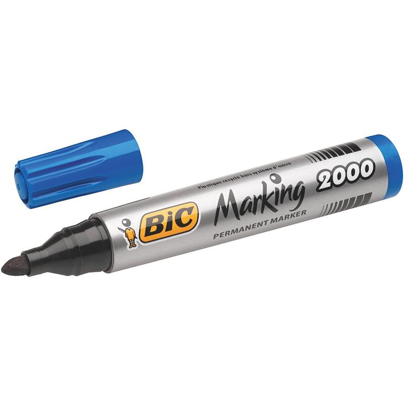 Pack De 12 Unidades Bic Marking 2000 Ecolutions Rotulador Permanente - Punta De 4.95 Mm - Tinta Con Base De Alcohol - Ecologico - Secado Rapido - Color Azul