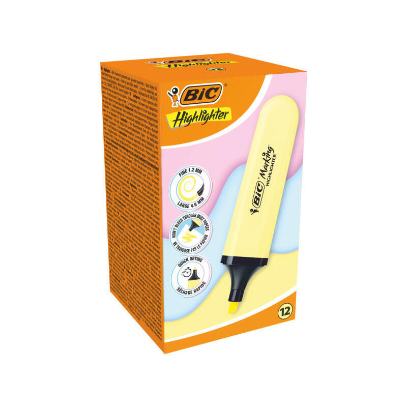 Pack De 12 Unidades Bic Marking Highlighter Flat Marcador Fluorescente - Punta Biselada - Trazo Entre 1.20 Y 4.60 Mm -