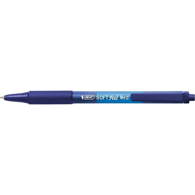 Pack De 12 Unidades Bic Soft Feel Boligrafo Retractil - Punta Media De 1mm - Cuerpo Translucido Con Grip - Color Azul