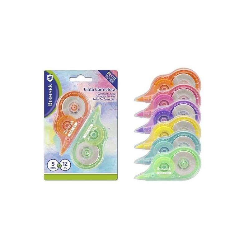Pack De 12 Unidades Bismark Pastel Pack De 2 Cintas Correctoras 5mmx12m - Perfecta Adherencia Al Papel - Presentacion
