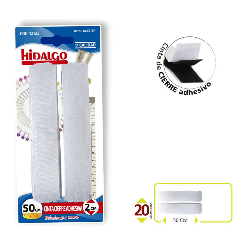 Pack De 12 Unidades - Blister Cinta Cierre Adhesiva 2x50cm Blanco Hidalgo