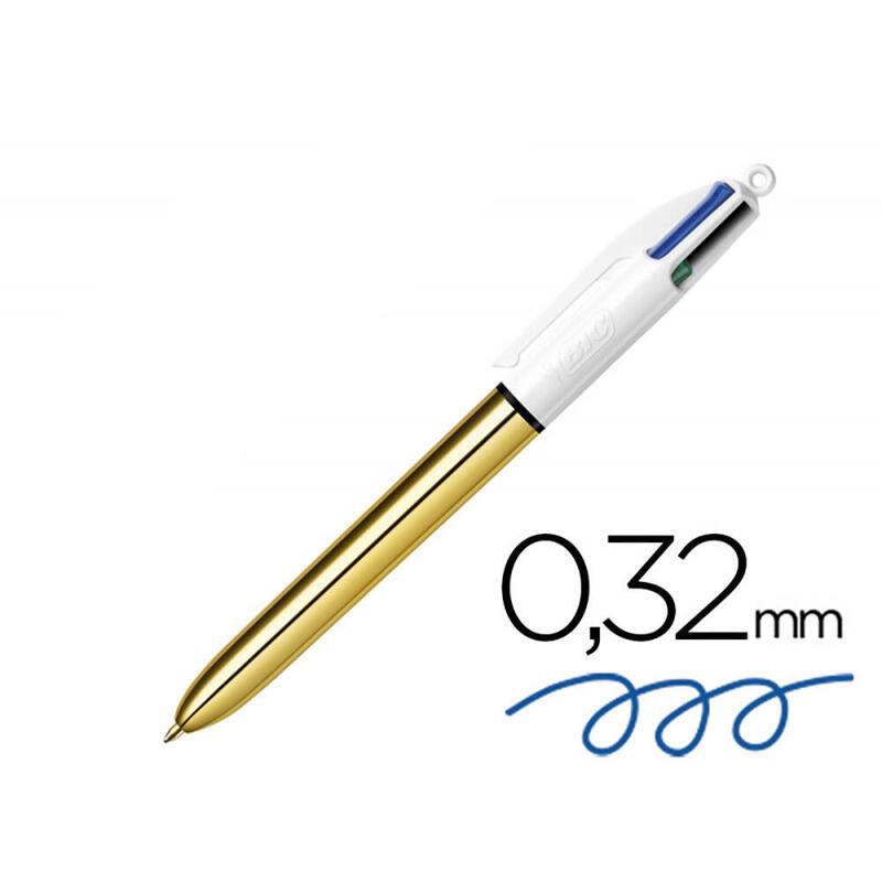 Pack De 12 Unidades - Boligrafo 4 Colores Punta De 1 Mm Cuerpo Dorado