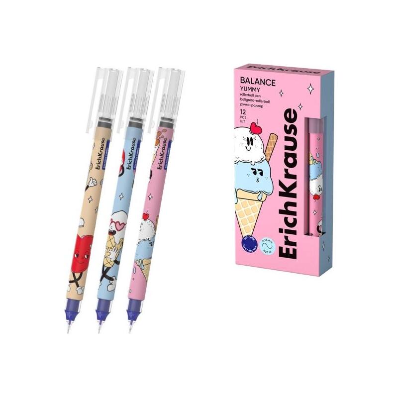 Pack De 12 Unidades Erichkrause Balance Stick Yummy Boligrafo Con Capuchon - Modelos Surtidos - Trazo 0.35mm - Tinta