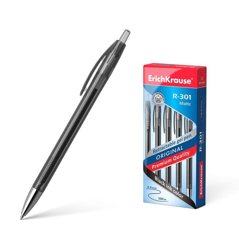 Pack De 12 Unidades Erichkrause Boligrafo De Gel Automatico R-301 Original Gel Matic - Tinta De Gel De Secado Rapido - Cuerpo Transparente Con Grip Perfilado - Color Negro