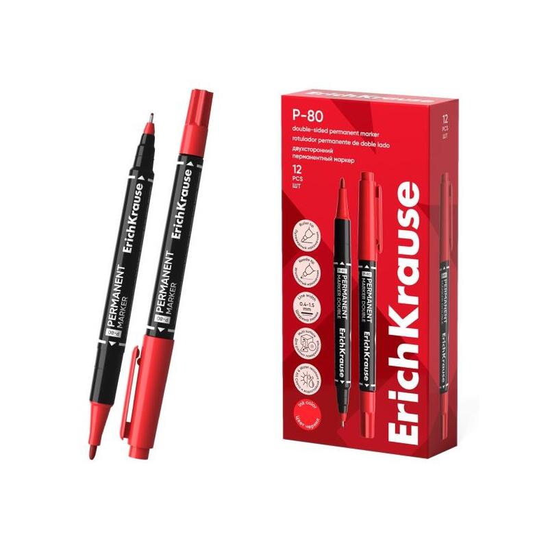 Pack De 12 Unidades Erichkrause Double P-80 Rotulador Permanente Doble - Punta De Bala De 1.65mm - Punta De Aguja De