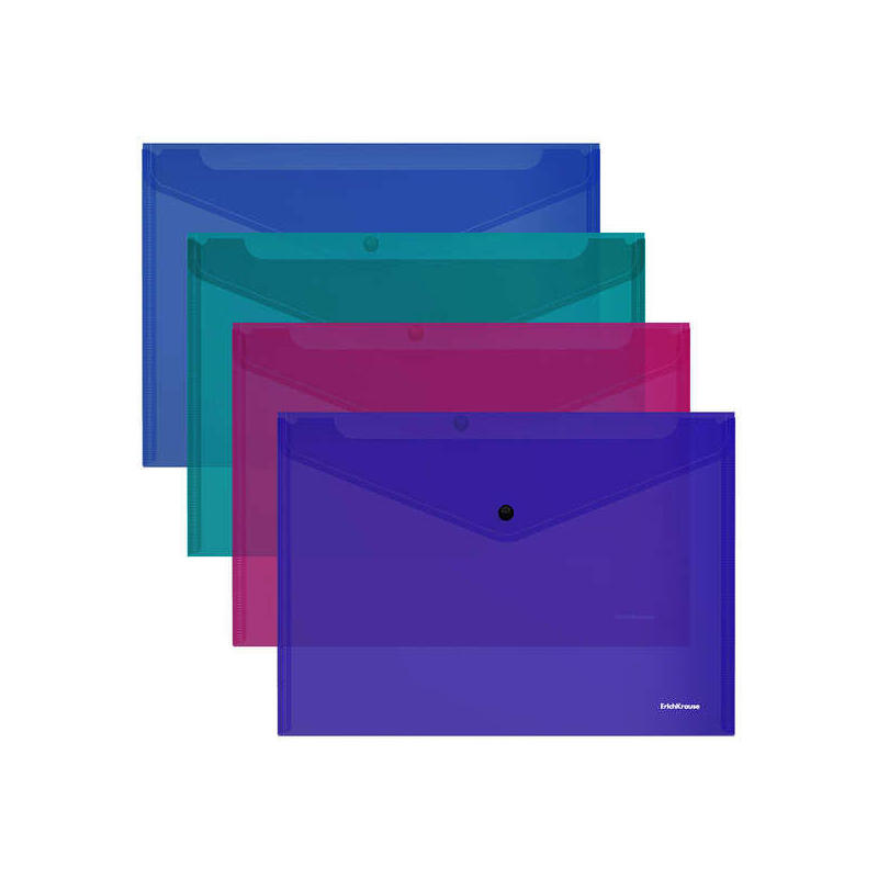 Pack De 12 Unidades Erichkrause Glossy Vivid Sobre Polipropileno Tamaã±O Ð4 - Semitransparente - Cierre De Boton -