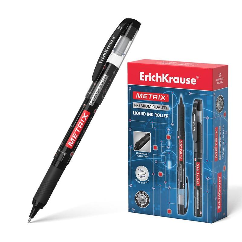 Pack De 12 Unidades Erichkrause Metrix - Roller Clasico Con Tinta De Gel De Secado Rapido - Cuerpo Ligero De Plastico - Color Negro