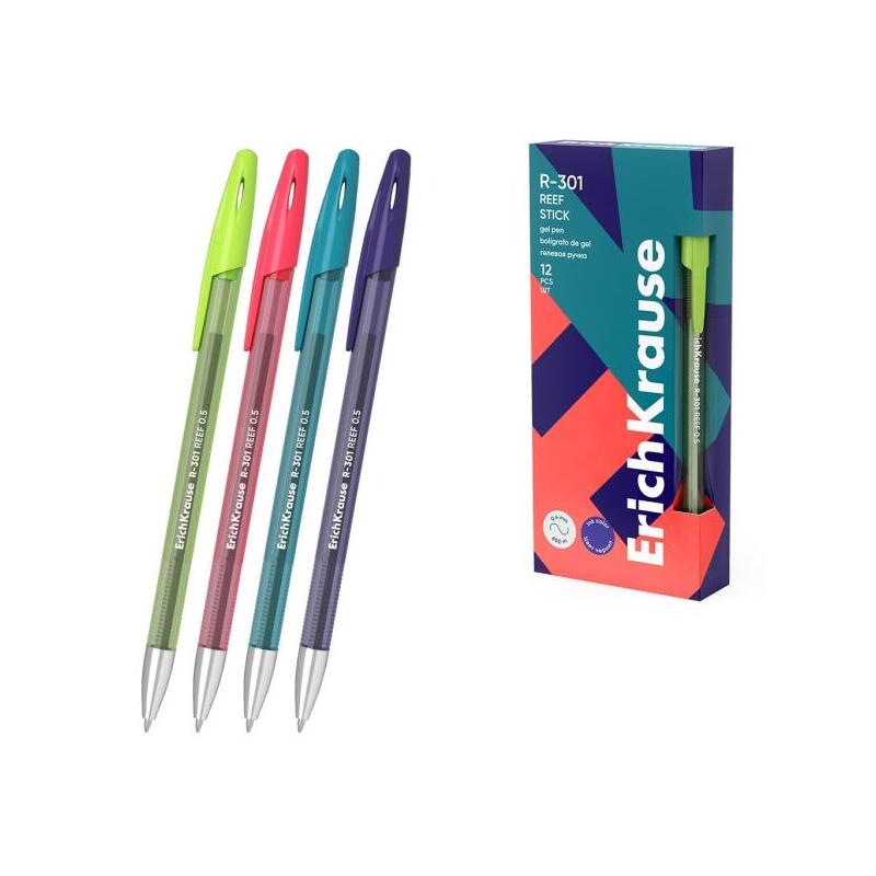 Pack De 12 Unidades Erichkrause R-301 Gel Stick Reef Boligrafo Con Capuchon - Modelos Surtidos - Trazo 0.4mm - Tinta De