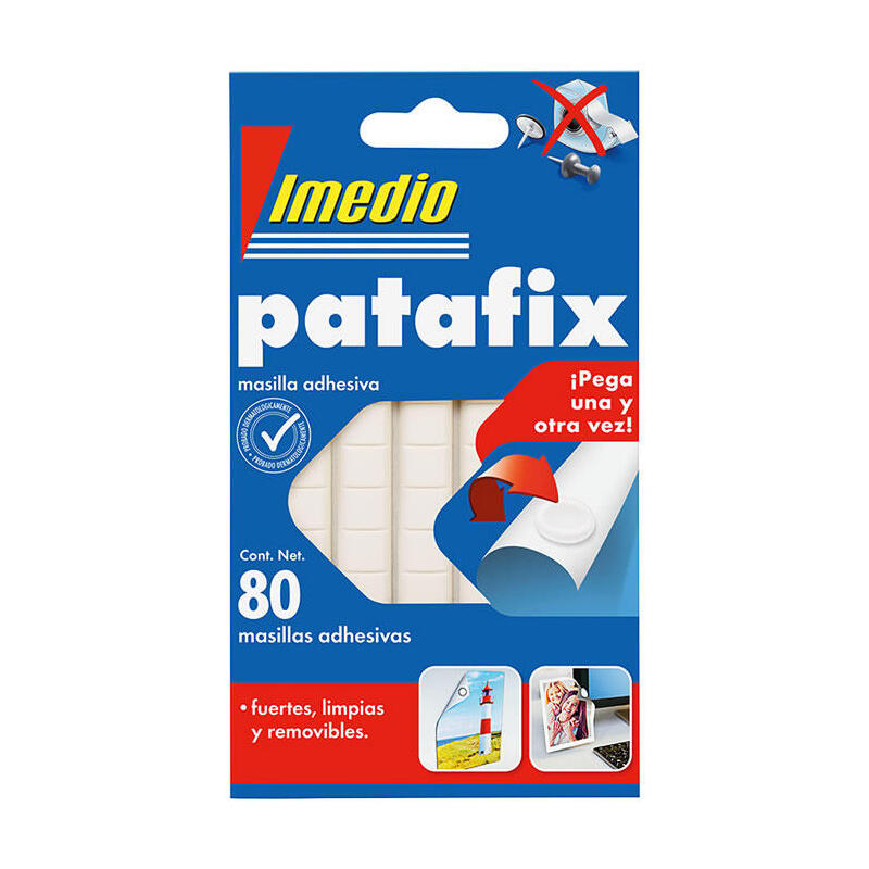 Pack De 12 Unidades Imedio Patafix Masilla Adhesiva Blanca - Fuertes, Limpias Y Removibles - 80 Piezas