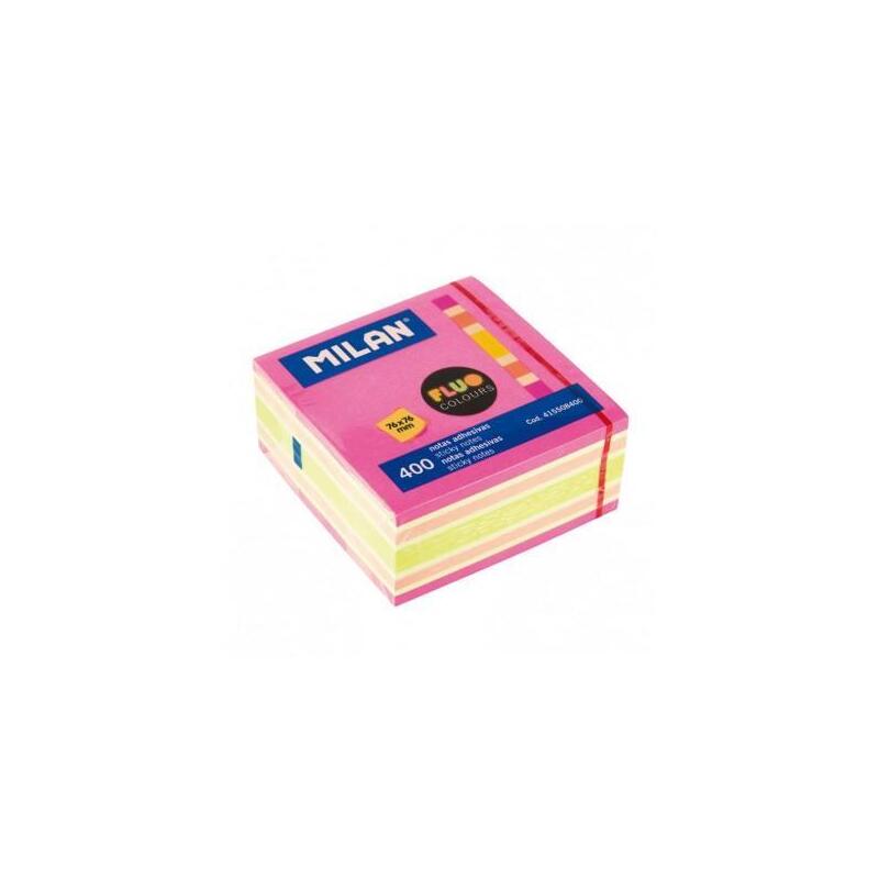 Pack De 12 Unidades Milan Cubo De Notas Adhesivas 400 Hojas 76x76 Colores Surtidos Fluor