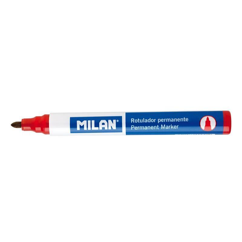 Pack De 12 Unidades Milan Rotuladores Permanentes Con Punta Redonda - Punta 4 Mm - Tinta A Base De Alcohol - Color Rojo