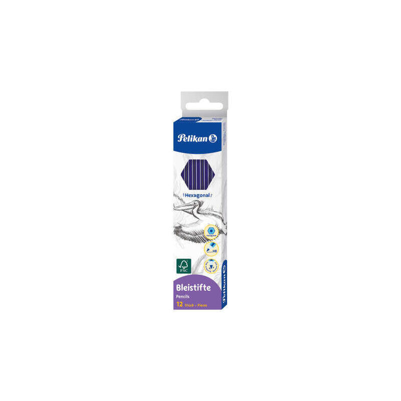 Pack De 12 Unidades Pelikan Lapiz Hexagonal De Madera Hb - Punta De Grafito - Mina Resistente