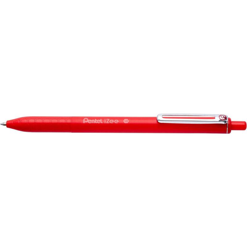 Pack De 12 Unidades Pentel Izee Boligrafo De Bola Retractil - Punta 0.7mm - Trazo 0.35mm - Clip De Metal - Color Rojo