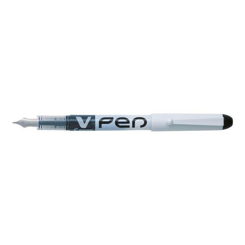 Pack De 12 Unidades Pilot Pluma Estilografica V-Pen - Desechable - Tinta Liquida Borrable - Punta De Acero - Trazo De 0.5mm - Color Negro