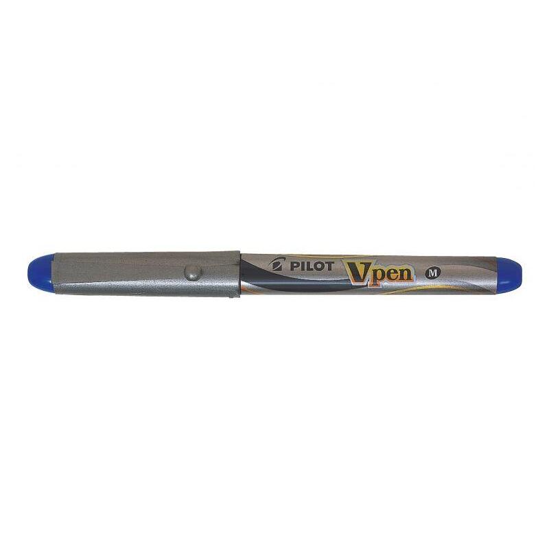 Pack De 12 Unidades Pilot Pluma Estilografica V-Pen Silver - Desechable - Tinta Liquida - Punta De Acero - Trazo De 0.5mm - Color Azul