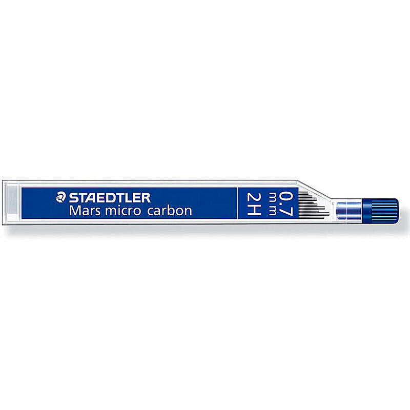 Pack De 12 Unidades Staedtler Mars Micro Carbon 250 Minas De Grafito - Dureza 2h - Trazo 0.7mm - Tubo De 12 Minas - Alta Resistencia
