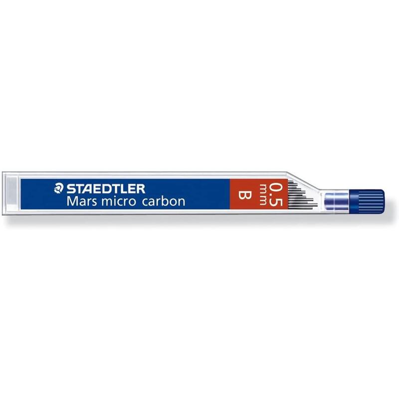 Pack De 12 Unidades Staedtler Mars Micro Carbon 250 Minas De Grafito - Dureza B - Trazo 0.5mm - Tubo De 12 Minas - Alta Resistencia
