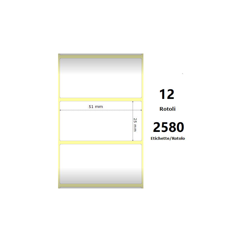 Pack De 12 Unidades White 51x25mm 2580 Et/Rotolo Z-2000d 2x1x1 Core 12 Rolls Ze880199-025d