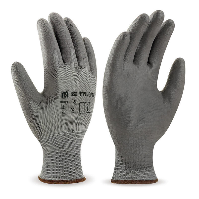 Pack De 120 Unidades - Guante Poliéster Con Recubrimiento De Poliuretano Gris En388, T-08