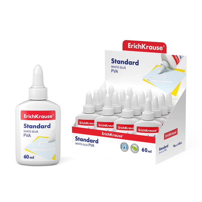 Pack De 16 Unidades Erichkrause Cola Blanca Pva Standard - Aplicador Autolimpiante - Regulador De Intensidad - No Toxico - Resistente Al Frio - Color Blanco